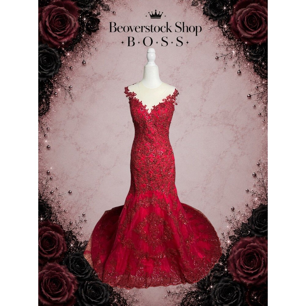 Preowned Like New Custom One-of-a-Kind Red Beauty Pageant Mermaid Gown – XS/S 0-